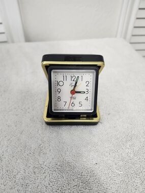 Compact Black and Gold Folding Alarm Clock - Quartz